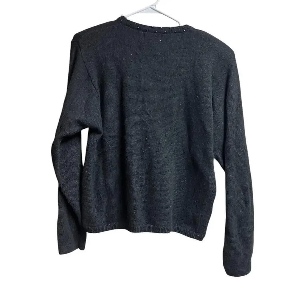 Potomac Collection Embellished Sweater Cardigan Black Bow Shoulder Pads Vintage